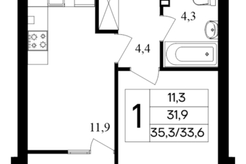 1-к квартира, 35,3 м², 6/8 эт.
